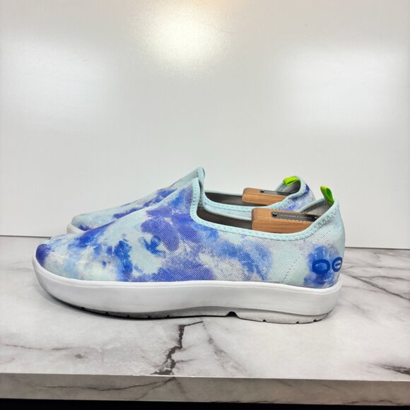 Oofos OOmg eeZee Low Slip On Comfort Recovery Shoe Blue Tie Dye Women's Size 8.5 - Picture 3 of 8